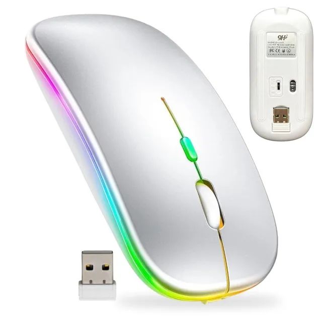 Mouse Sem Fio Bateria Recarregável Wireless 2.4ghz e Bluetooth Led Rgb - Foto 2