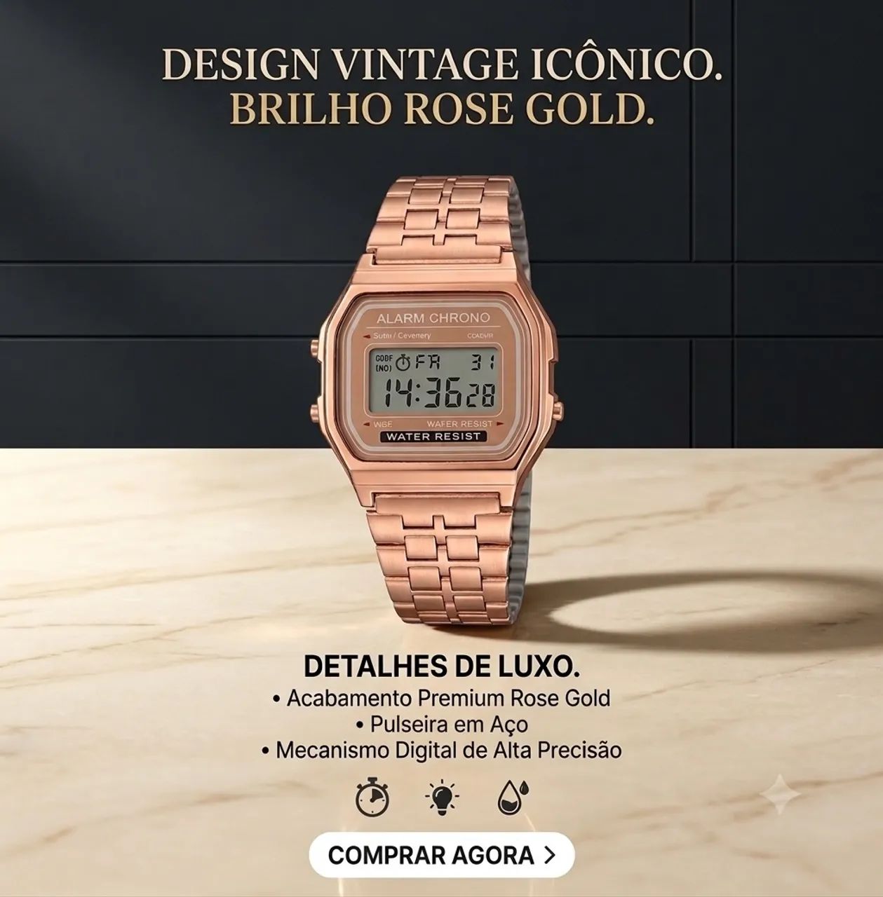 Relógio Feminino Rosa Gold 