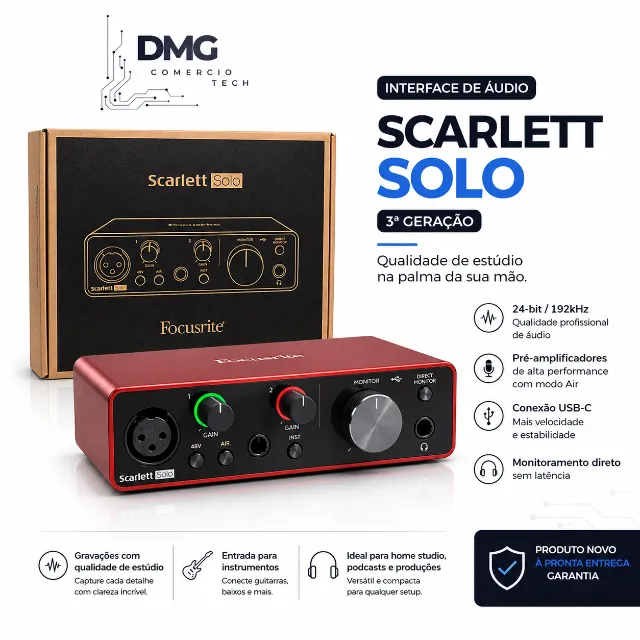 FOCUSRITE SCARLETT SOLO 3RD GEN - Equipamentos e Acessórios de Som