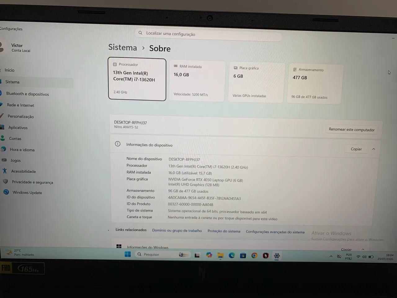 Notebook Gamer Acer Nitro V15 - i7 13a Ger + RTX 4050 - Foto 3