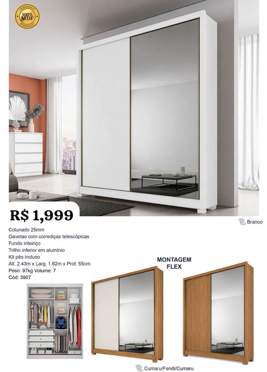 Guarda Roupa MDF com 2 portas de correr - promoção 