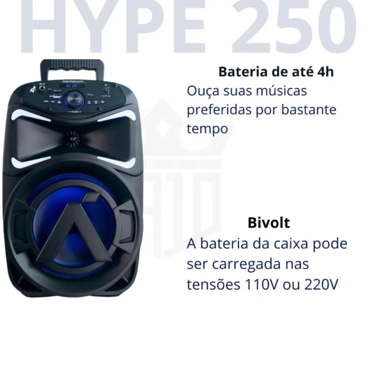 Caixa de Som Portátil Hype 250w Bluetooth Aquário HP250 Woofer 8 Bivolt com Alça - Foto 4