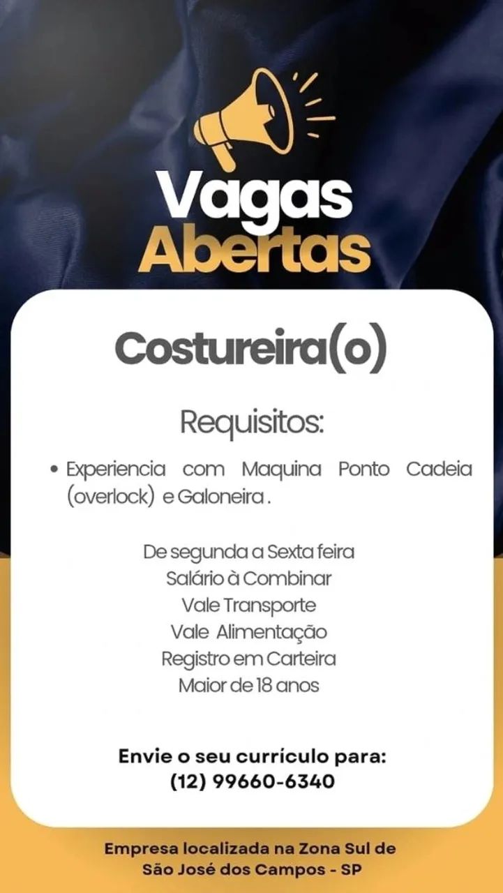 Vaga para costureira (o)