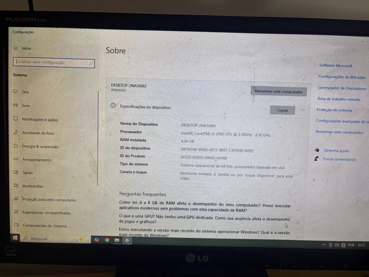PC Completo Core i3 + Monitor LG + Teclado e Mouse - Foto 4