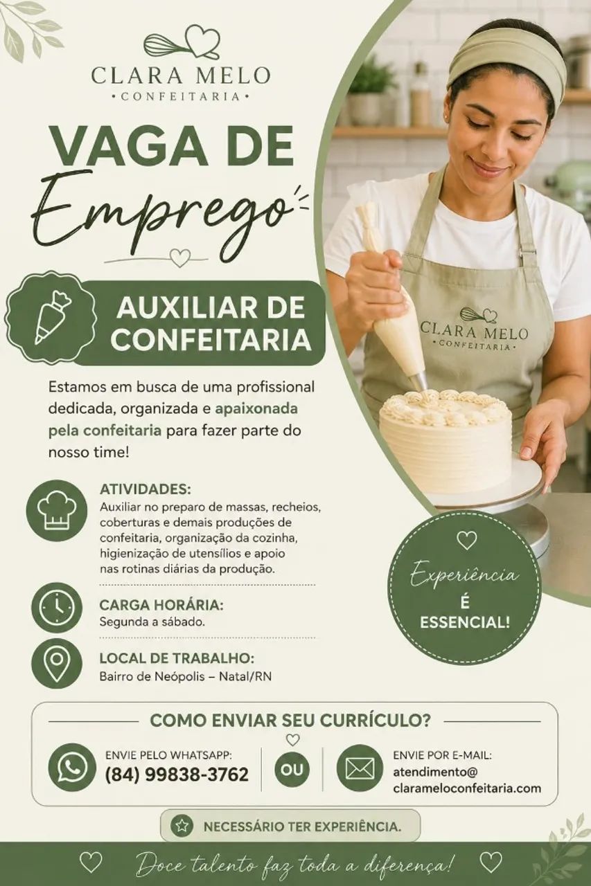 Vaga auxiliar de confeitaria