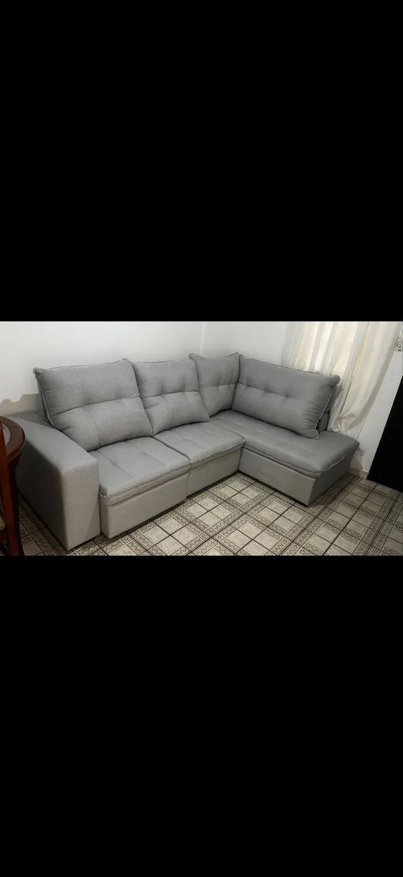 Sofá de Canto em L com Chaise - Grande, Confortável e Conservado