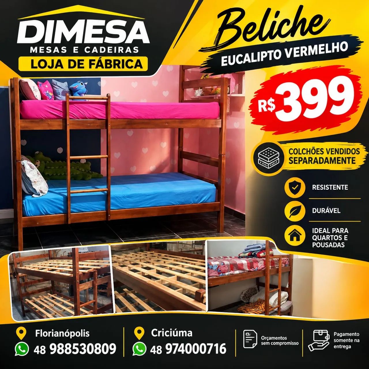 BELICHE DE MADEIRA MACIÇA ? EUCALIPTO VERMELHO | R$399