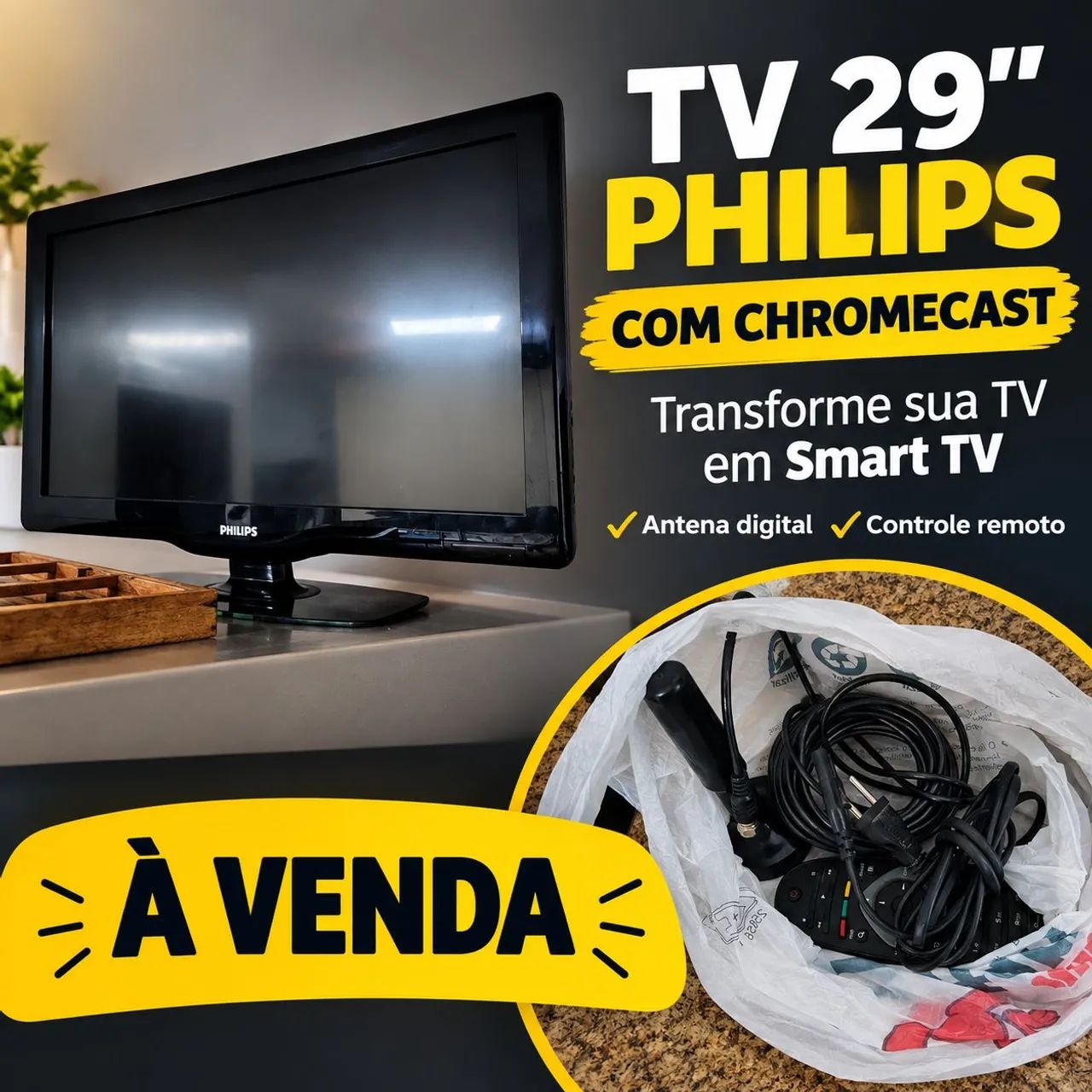 Tv 29" com chrome quest transforma em smart 