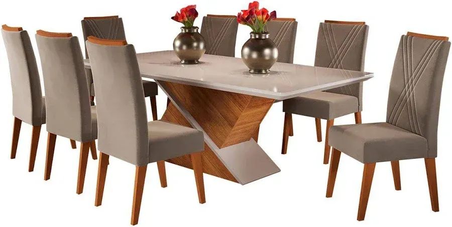 Mesa para Sala de Jantar com Tampo em Vidro e 8 Cadeiras - Foto 2