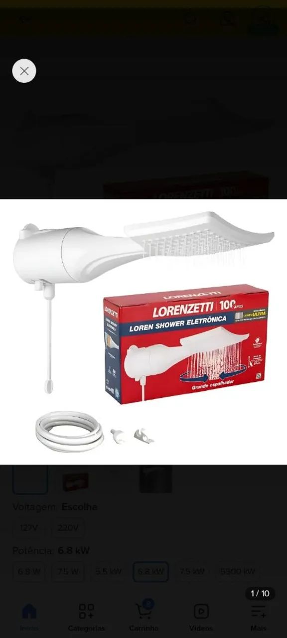 Chuveiro Lorenzetti 90 reais * 