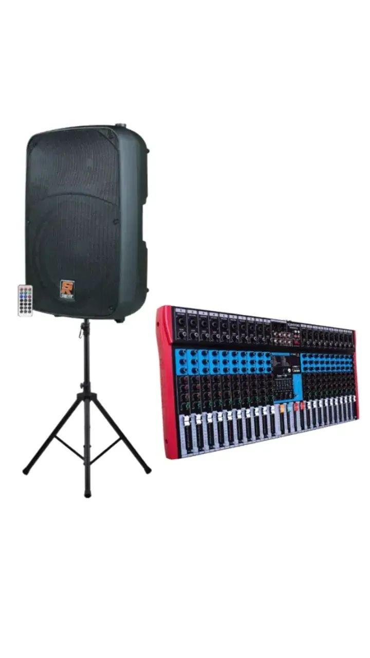 Caixa Ativa 12' Staner Sr212a 200W - Com USB e Bluetooth + Tripe + Mesa de Som