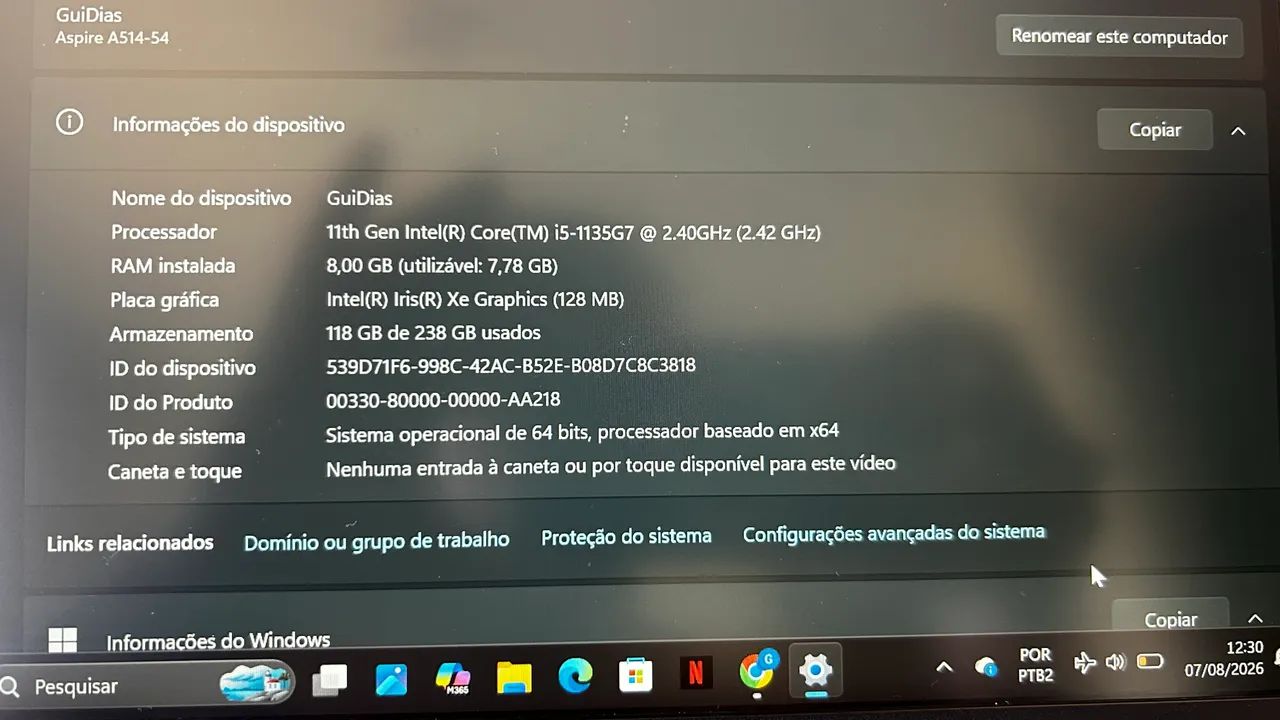 Notebook Acer Aspire 5 13 pol intel 5 8Gb RAM 256gb SSD - Foto 5