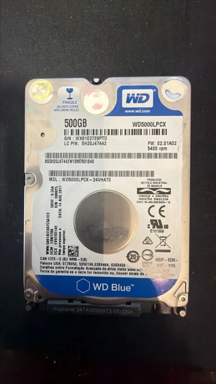 HD WD WesterDigital 500gb (tamanho notebook)