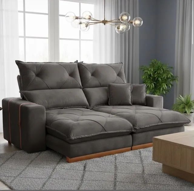 Sofá Retrátil Cinza Lux Confort 2,00 m - Foto 2