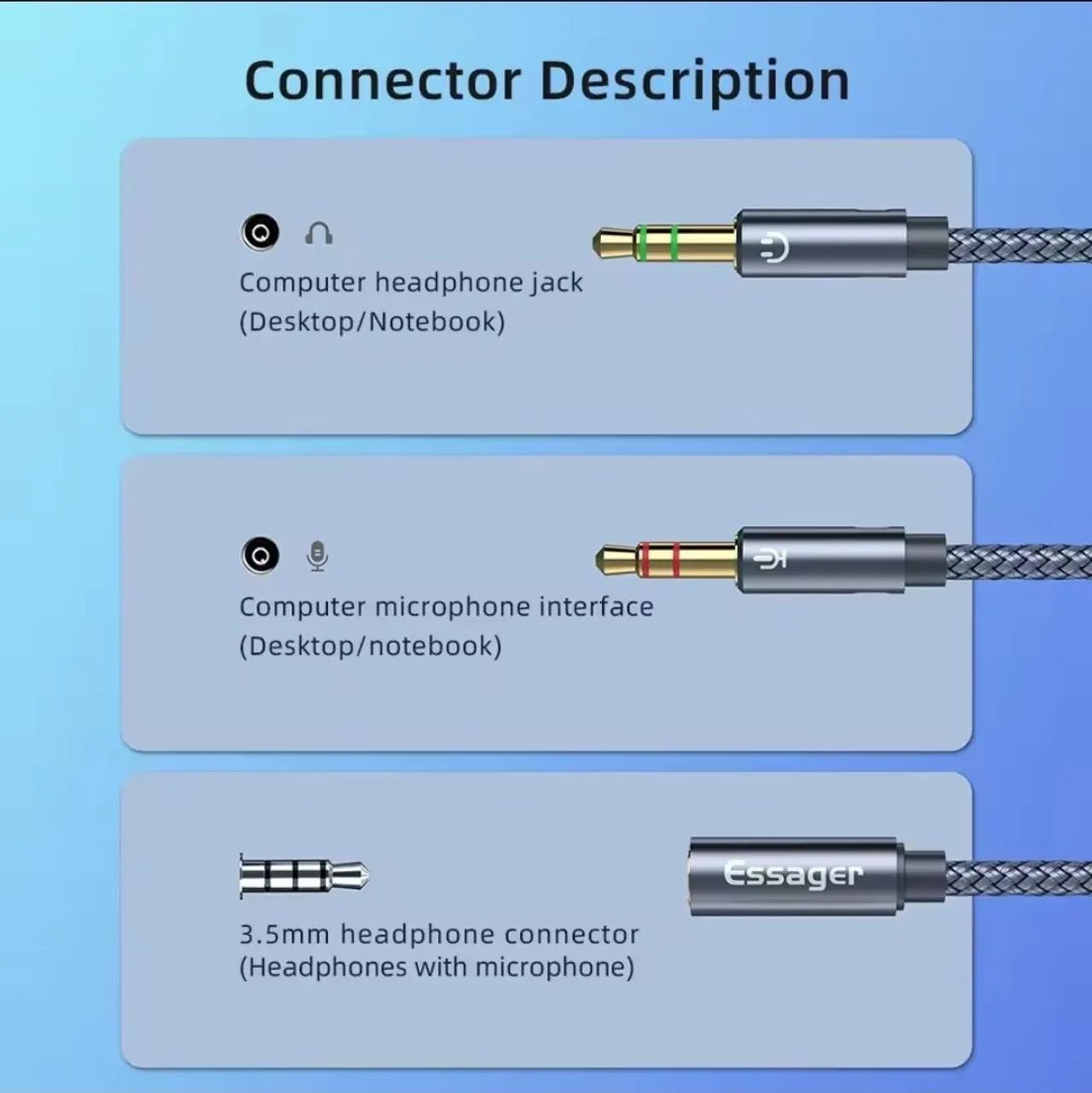 Cabo adaptador P3 pata P2 Áudio Essager  - Foto 2