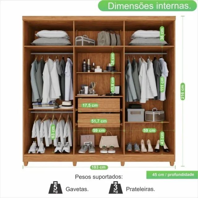 Guarda Roupa 100% MDF 6 Portas e 6 Gavetas Monarca - Foto 4