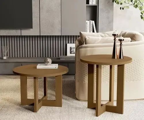 Conjunto De Mesas Pés Madeira Jb Centro 8001 E Lateral 8002 - ENTREGA EM 24H