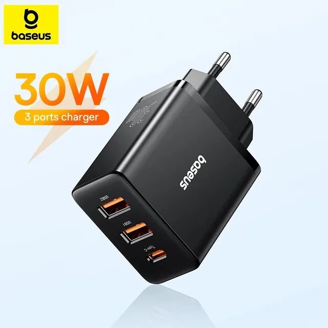 Fonte carregador turbo Baseus 30w PD + Cabo tipo C