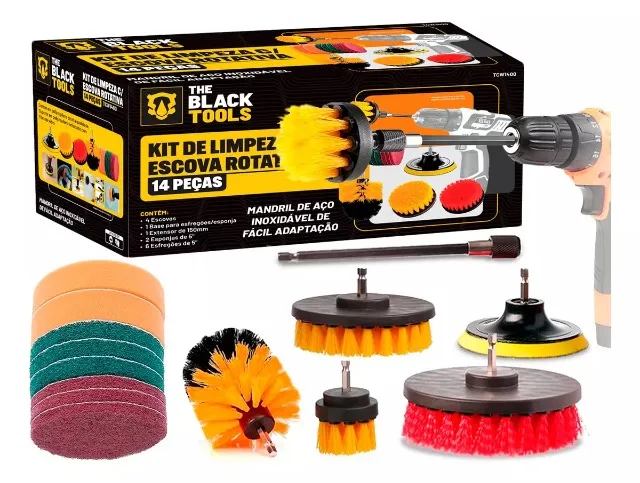 Kit Escovas Limpeza Pesada com extensor para Azulejo Rejunte Pia Box Sofá Pneus Tapetes