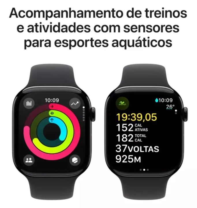 Apple Watch Series 10 GPS 46 mm caixa de alumínio e pulseira esportiva, preta  - Foto 5