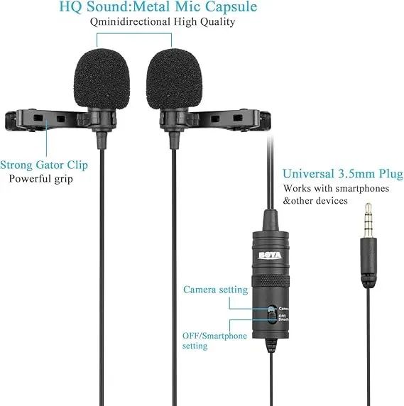 Microfone de Lapela Boya Omnidirecional cabeça dupla - Foto 3