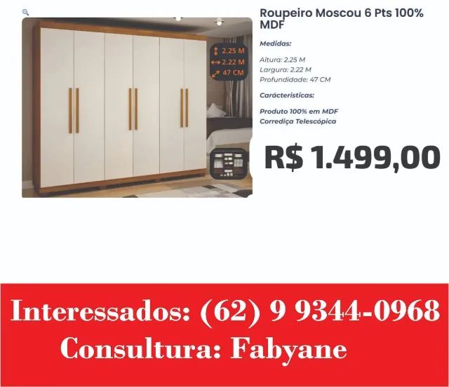 Guarda Roupa Moscou 100% MDF - Foto 3