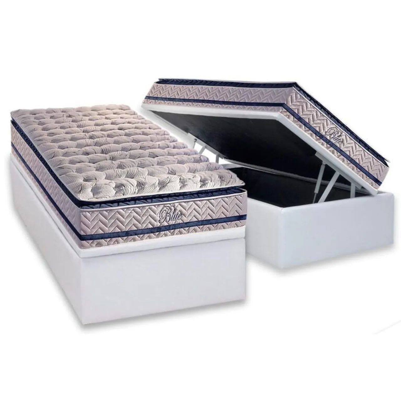 Colchão Solteiro Blue + Base Box Baú Branco - PAROPAS / BIOSTAR Pronta Entrega 