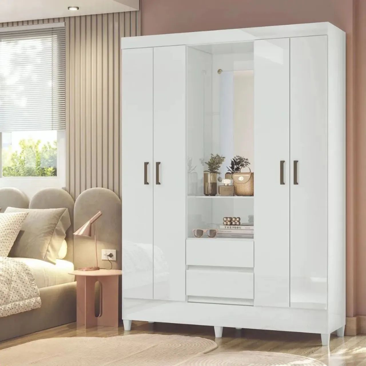 Guarda-Roupa Branco com 4 Portas e Espelho entrega e montagem grátis 