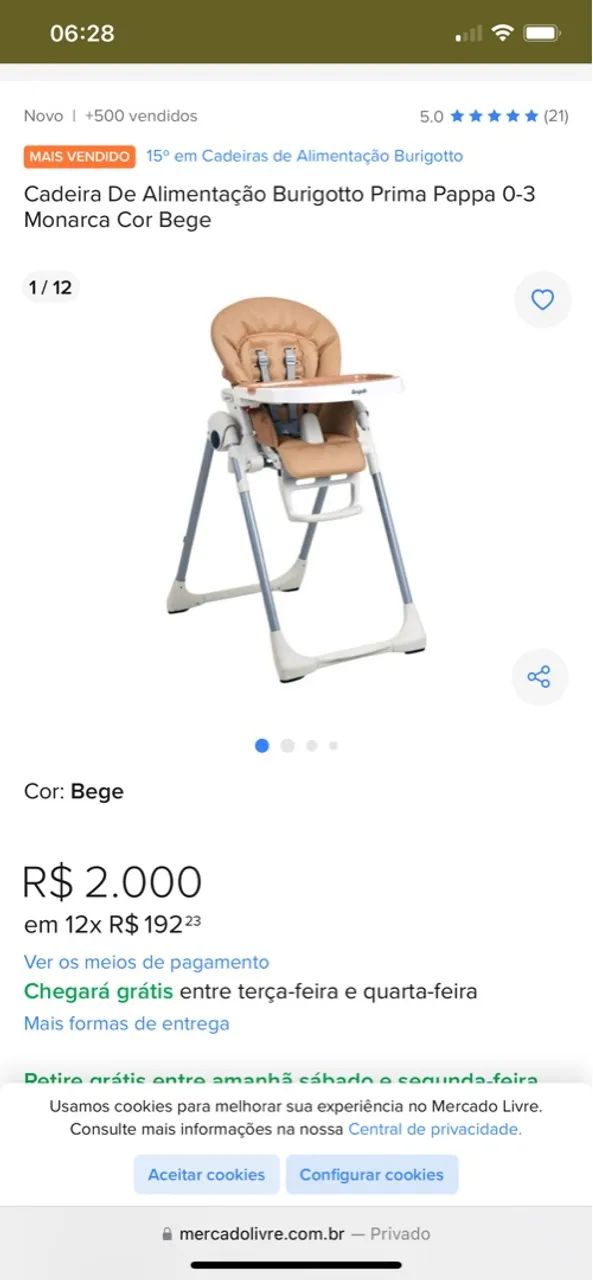 Cadeira de Alimentação Burigotto Prima Pappa 0-3 Monarca Bege - Foto 2