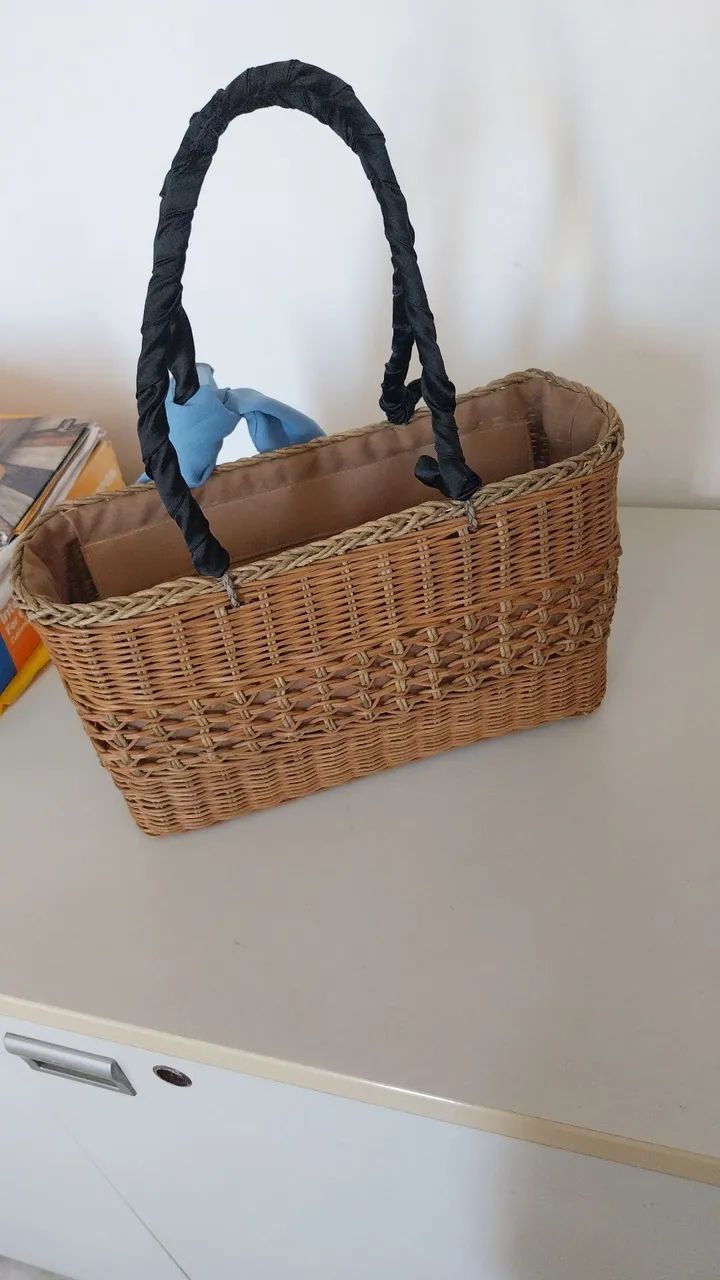 Bolsa de palha com alça de tecido - Foto 3