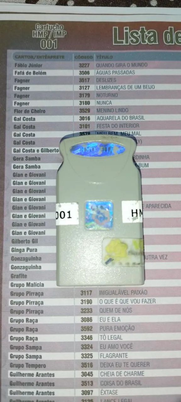 Cartucho HMP/IMP 001 - mais 7 pag. Lista de Músicas