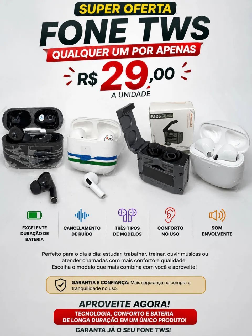 fones Bluetooth TWS em uma super promoção de R$29
