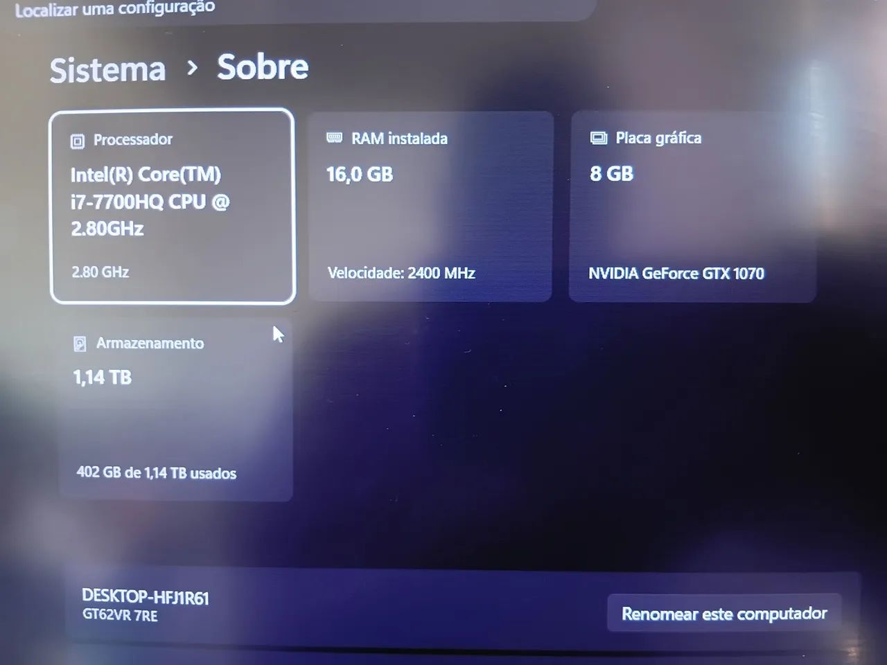 Vende-se Notebook gamer i7 de 7° MSI