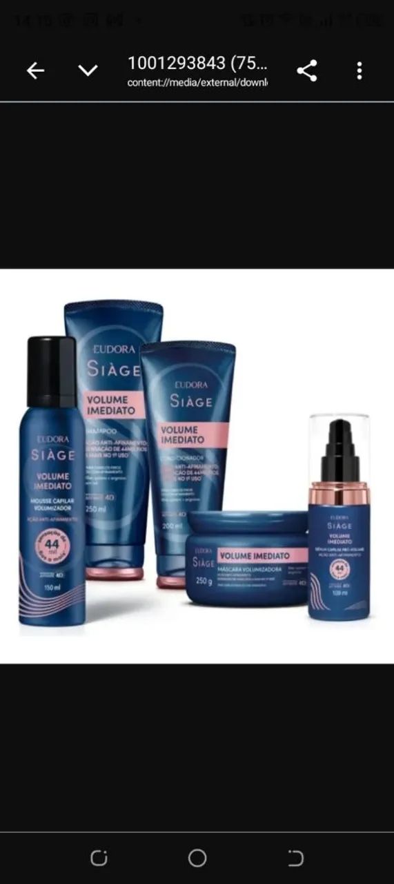 Kit com 5 produtos da Siage Volume Imediato,