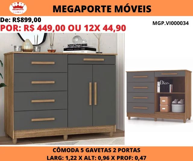 CÔMODA 05 GAVETAS 02 PORTAS  - Foto 2