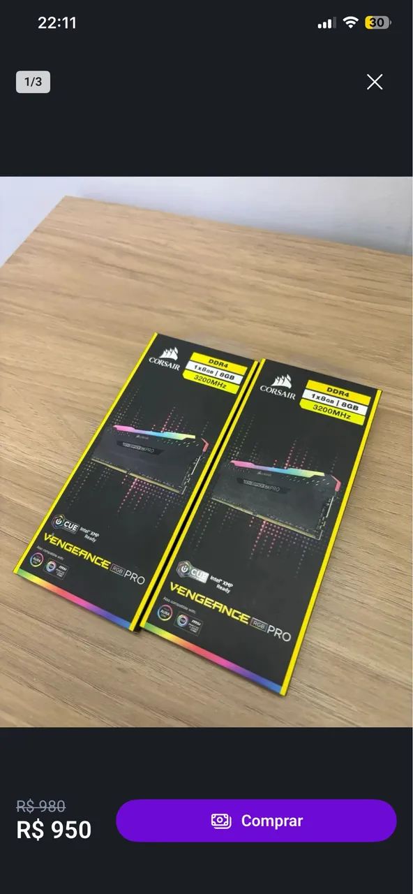 Memória ram corsair 2x8 rgb