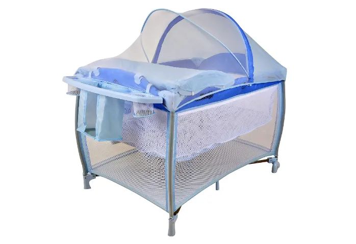 Berço Portatil Cercado Burigotto New Aconchego com Trocador e Mosquiteiro Blue Azul - Foto 2