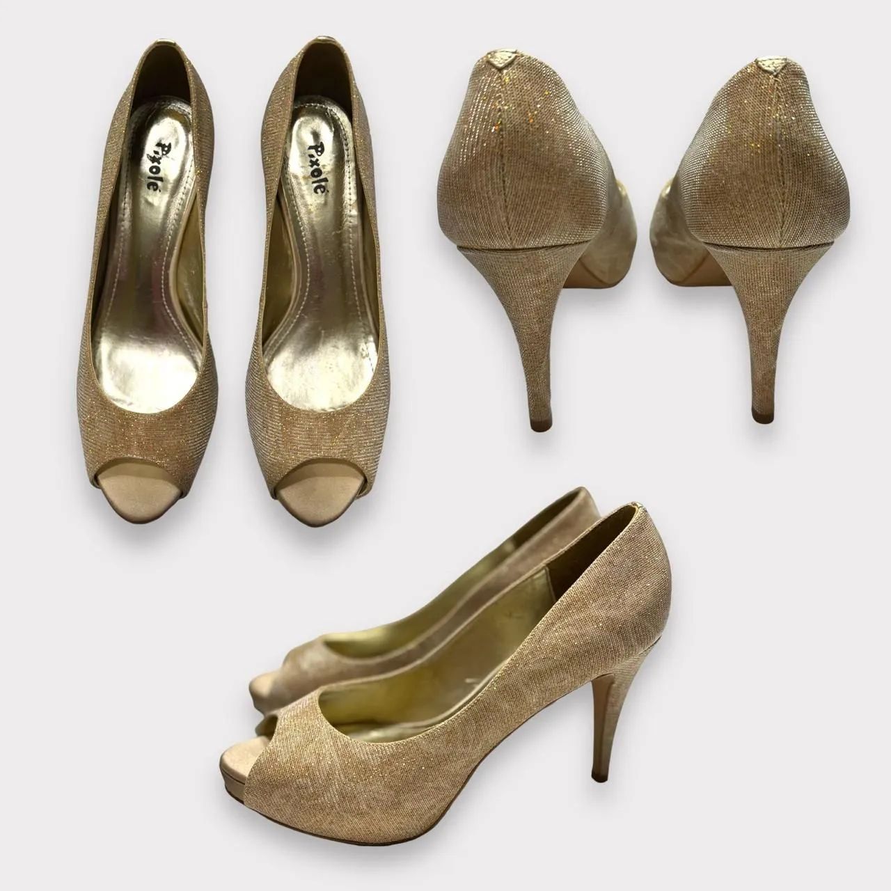 Peep Toe Pixolé Dourado com Brilho