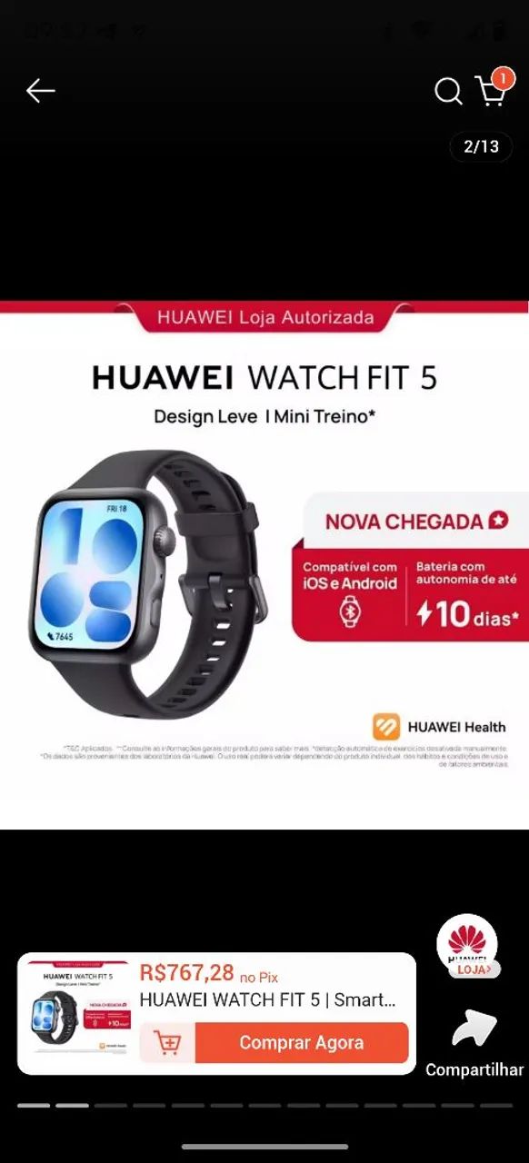 Smartwatch Huawei fit 5