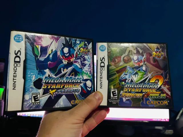 2 jogos megaman star force pegasus + zerker x ninja para nintendo ds originais