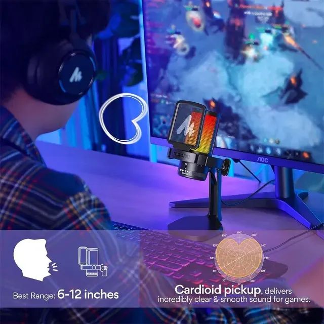 Microfone Gamer Maono DGM20, RGB, USB, PC, PS4, PS5 e MAC OS, Com Suporte, Preto - WZetta - Foto 5