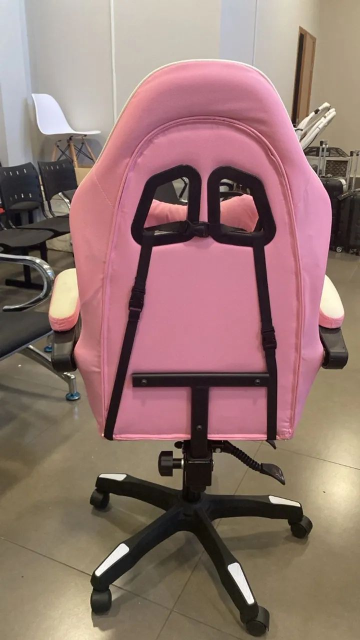 Cadeira Giratória Gamer Rosa com Branco - Foto 3