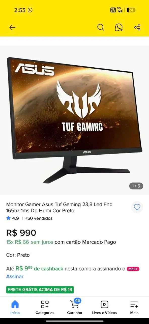 Monitor asus ( Full hd ) IPS 165HZ ZERADO - Foto 4