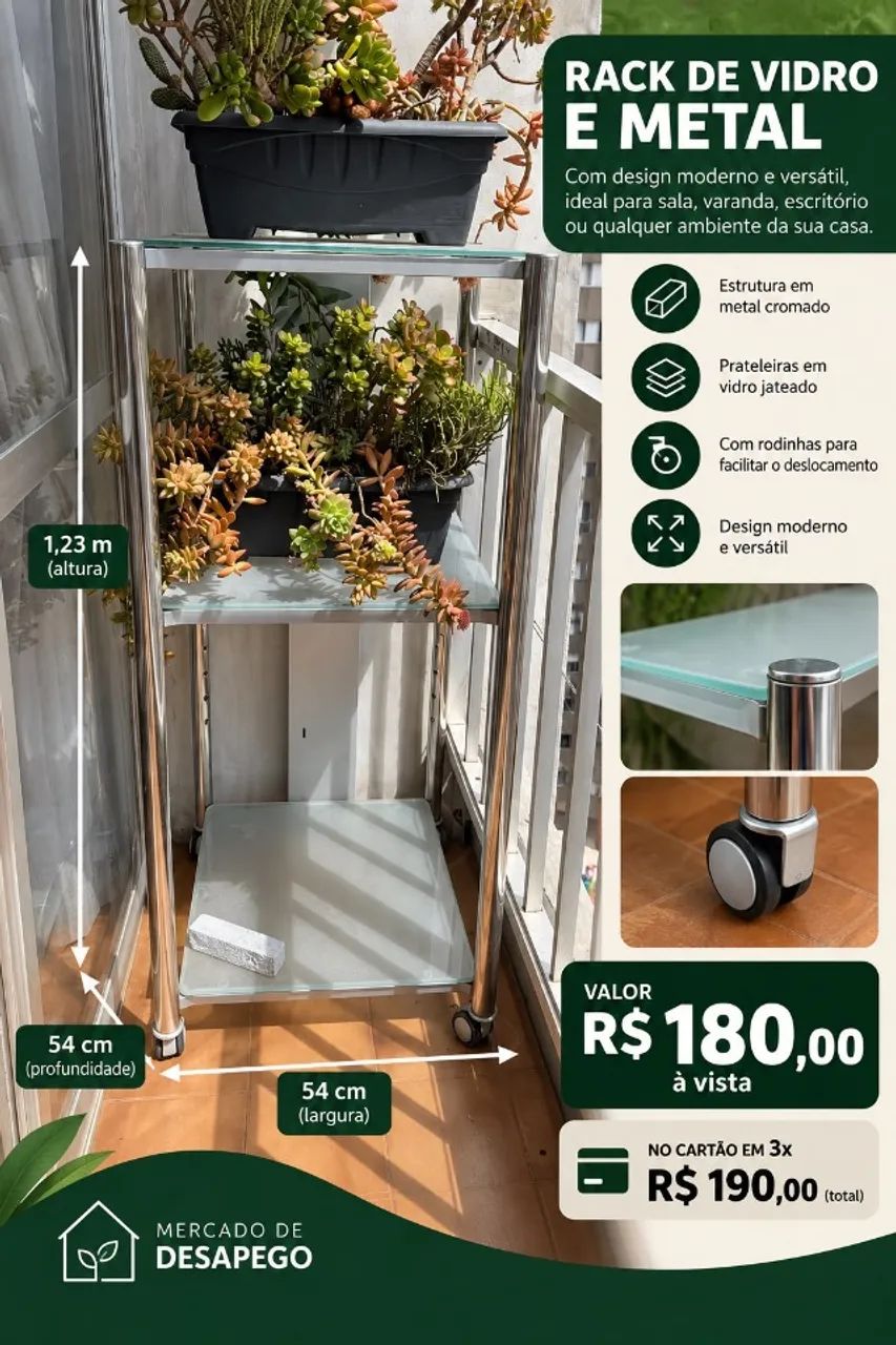 RACK DE VIDRO E METAL