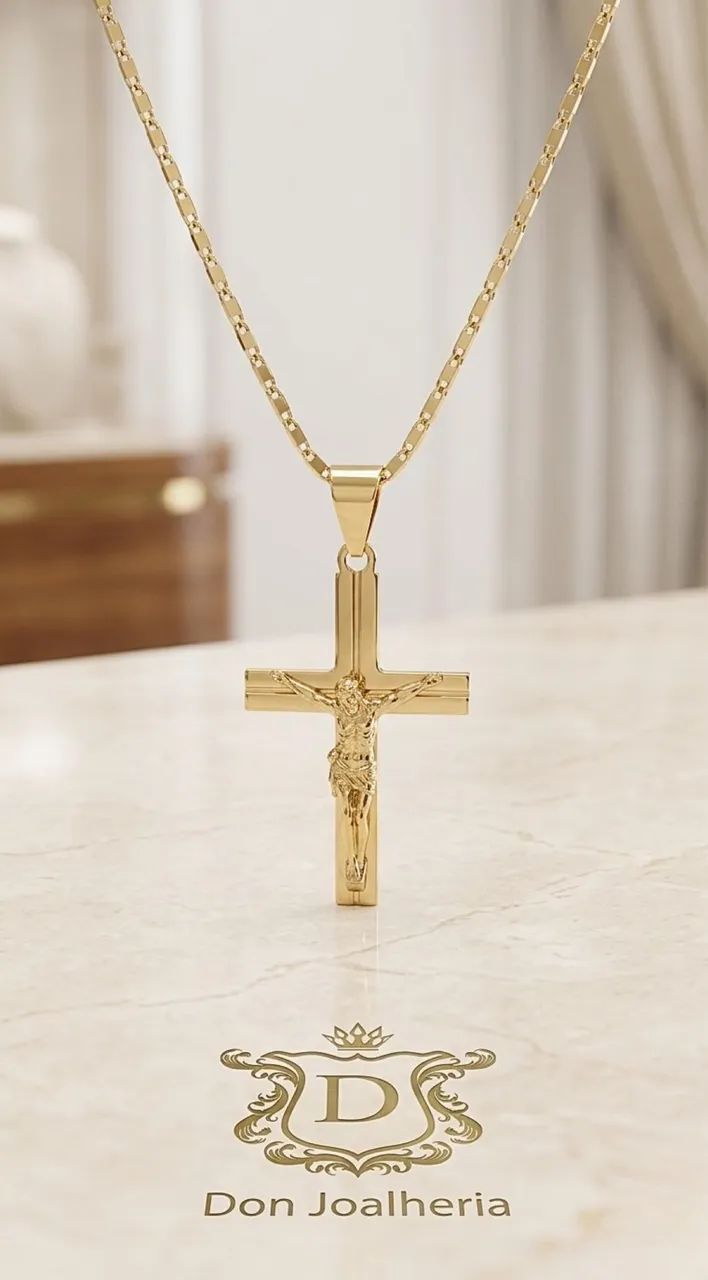 Conjunto Piastrine e Crucifixo em Ouro 18K 750 - Foto 2