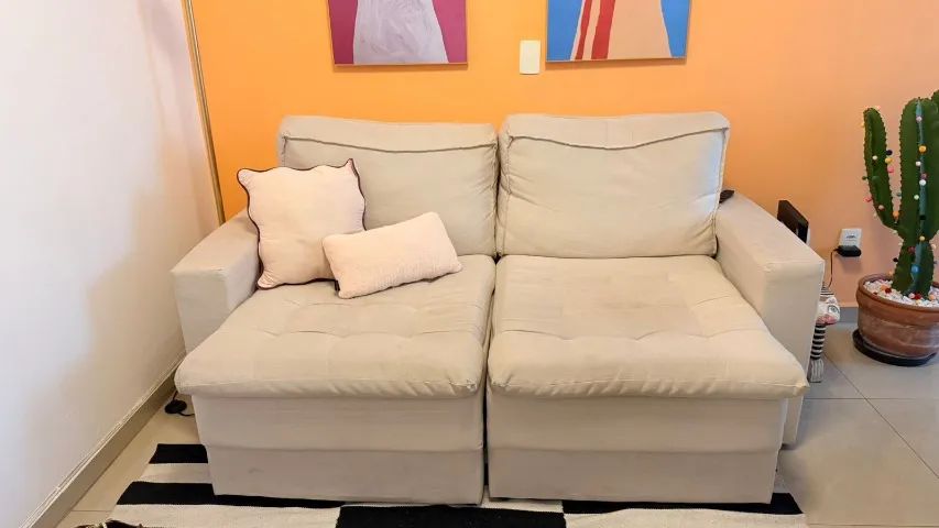 Sofá 3 Lugares Retrátil Berna Linho Cru 180 cm - Mobly - Foto 3