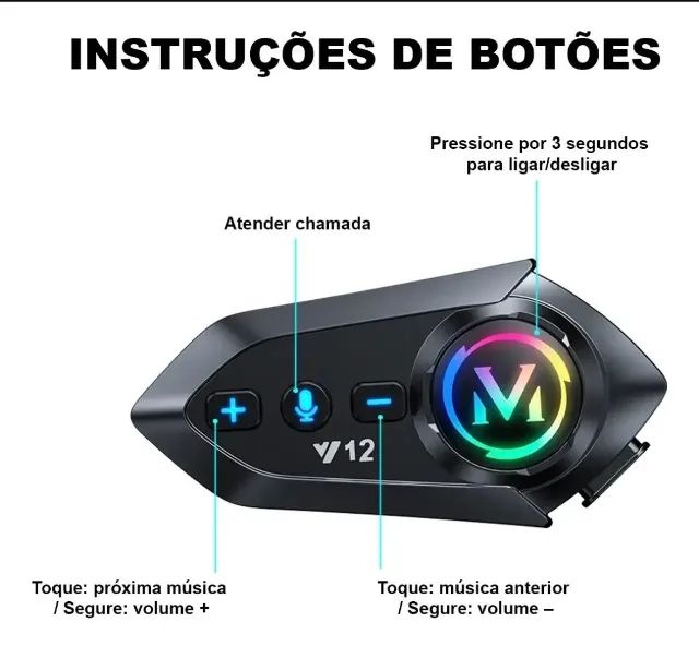 Fone para Capacete / Intercomunicador V12 - Bluetooth - Foto 2