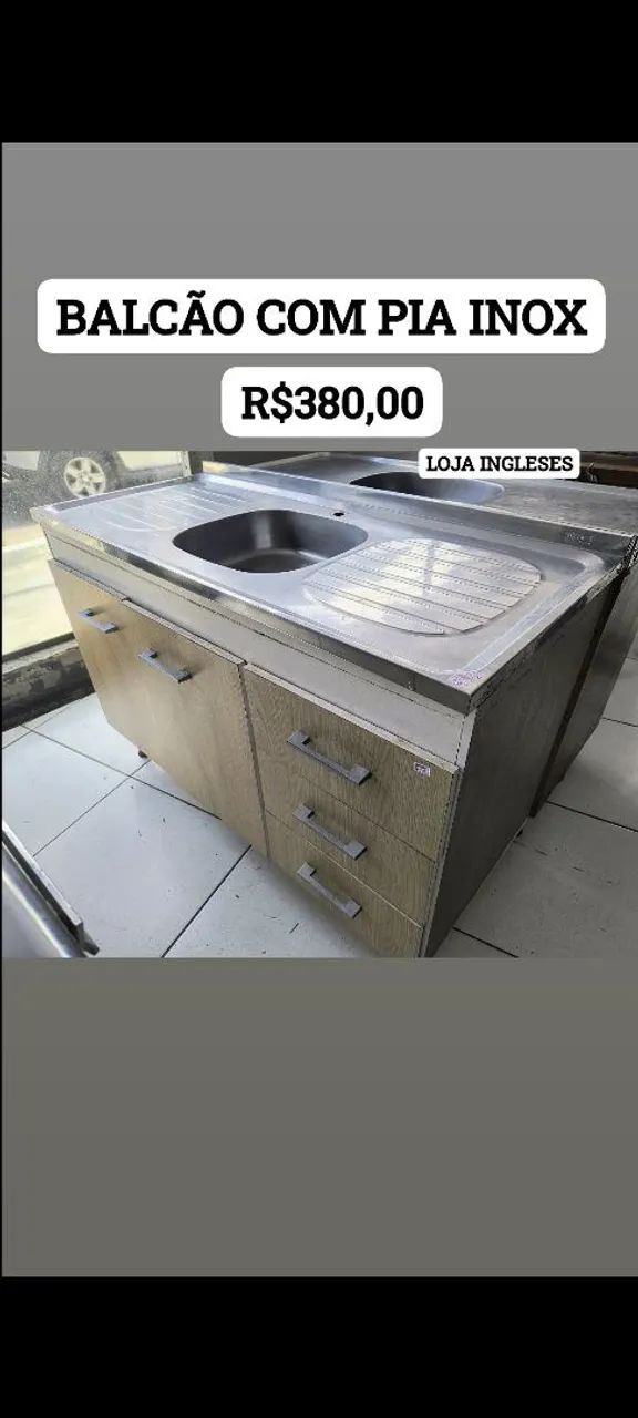 BALCÃO COM PIA INOX 