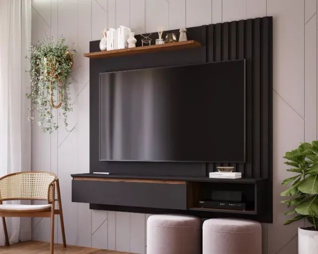 Painel para TV até 60 polegadas preto / imbuia - Foto 5