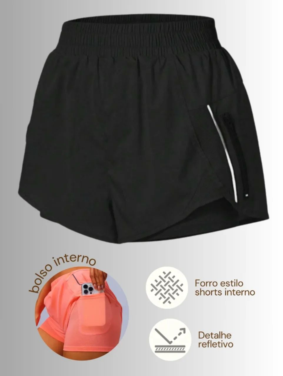 Shorts Duplo com detalhe Reflexivo - Foto 4